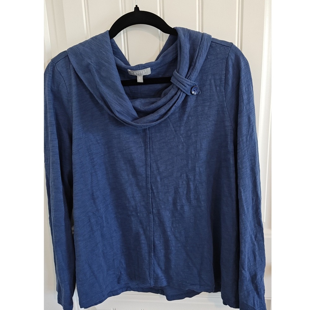 Habitat Clothes to Live In women Blue Cowl Neck Knit Shirt Sweater Top Large